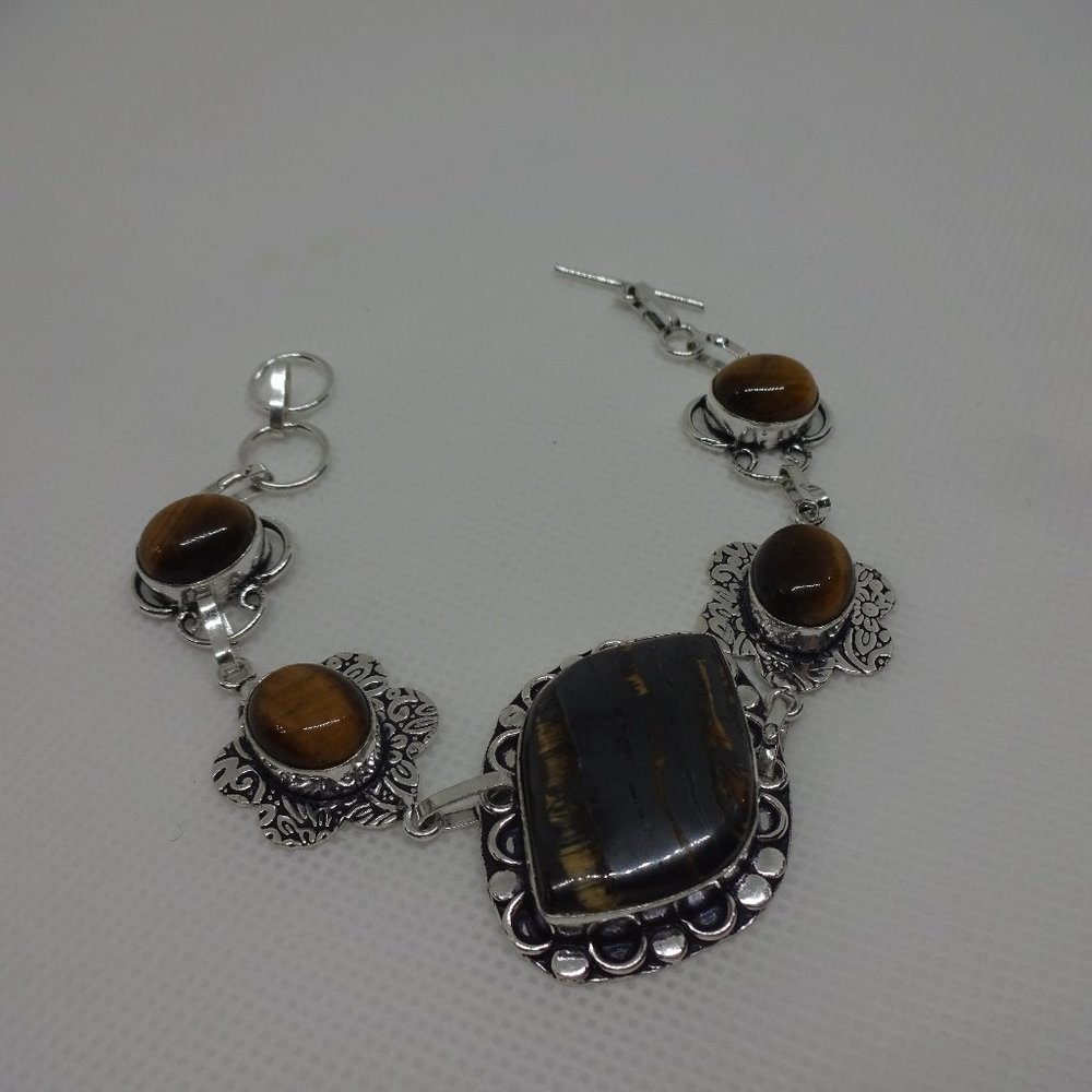 Natural "IRON TIGERS EYE" Handmade Sterling Bracelet 7.5 #610